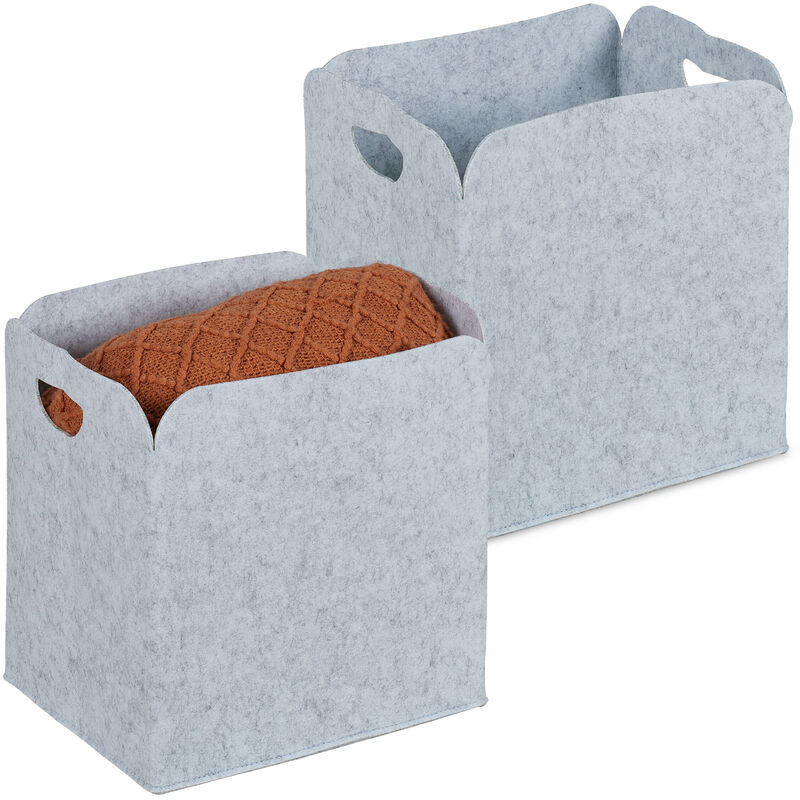 foto del prodotto cesto portaoggetti in feltro, set da 2, hlp 30 x 30 x 23 cm, scatola in tessuto per accessori, grigio chiaro relaxdays