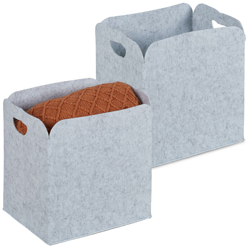 foto del prodotto cesto portaoggetti in feltro, set da 2, hlp 36 x 36 x 27 cm, scatola in tessuto per accessori, grigio chiaro relaxdays