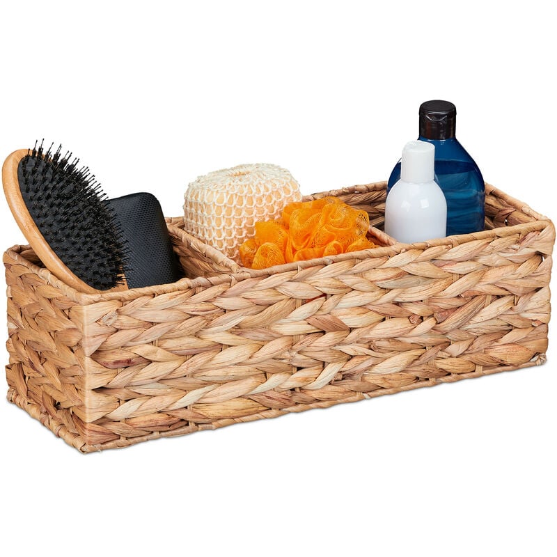 foto del prodotto cesto portaoggetti in giacinto d acqua, cesto intrecciato a 3 scomparti, hlp 13x42,5x15 cm, da bagno, naturale relaxdays
