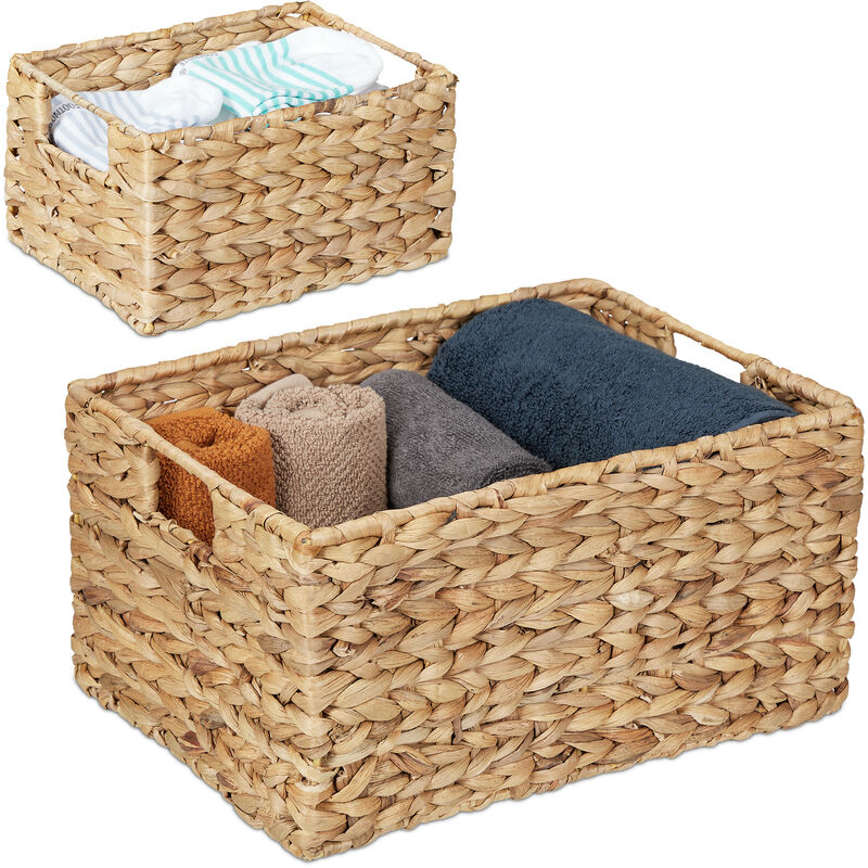 foto del prodotto cesto portaoggetti in giacinto d acqua, set 2 cesti intrecciati, due misure, contenitori da bagno, naturale relaxdays