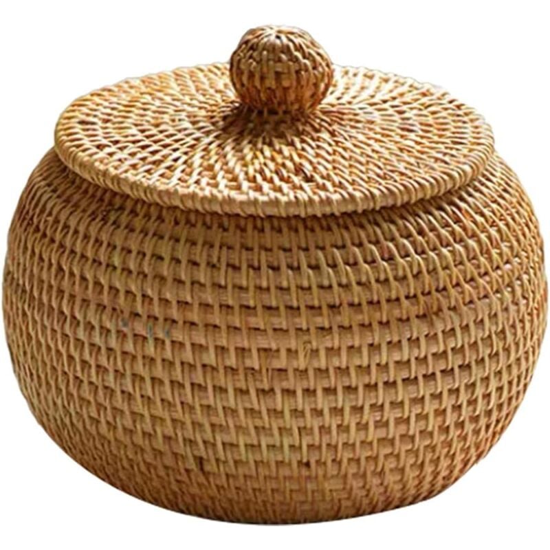 foto del prodotto cesto portaoggetti in vimini con coperchio cesto in rattan piccolo scatola in vimini intrecciata in rattan naturale per camera da letto,