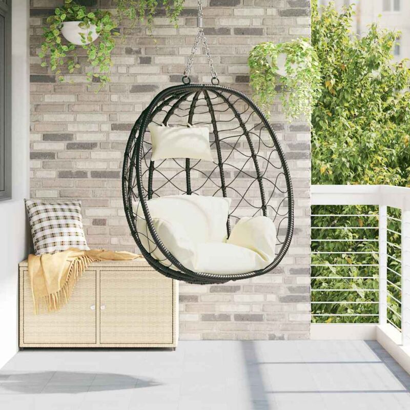 foto del prodotto cesto sedia a dondolo senza supporto, crema bianca, in polyrattan. vidaxl