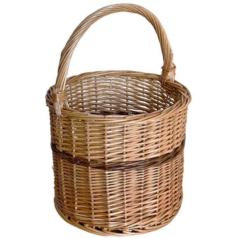 foto del prodotto cesto tondo modello sara in vimini con manico , diametro 27 cm, altezza 26 cm