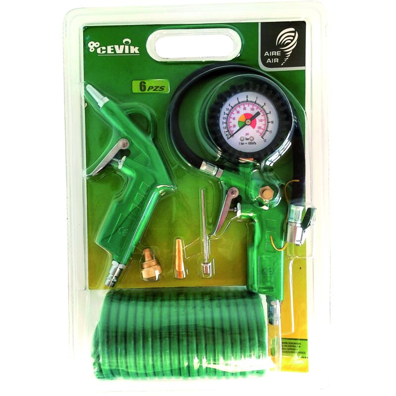 foto del prodotto cevik ca ck220 kit con aerografo per compressore, 6 pezzi pistola per soffiare, pompa, spirale 5 mt, e 3 punte