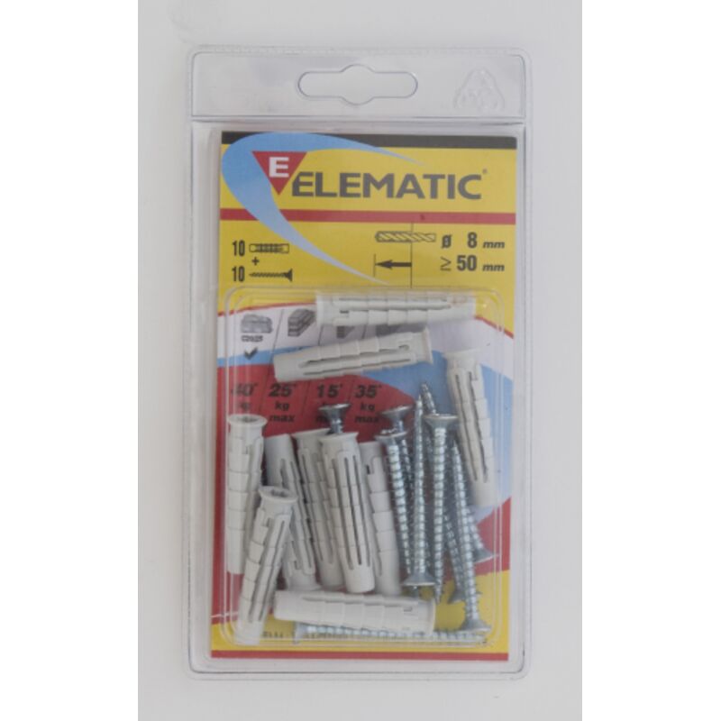 foto del prodotto cf 10 pz elematic tasselli t6 va in nylon 8x40 mm tassello completo di vite