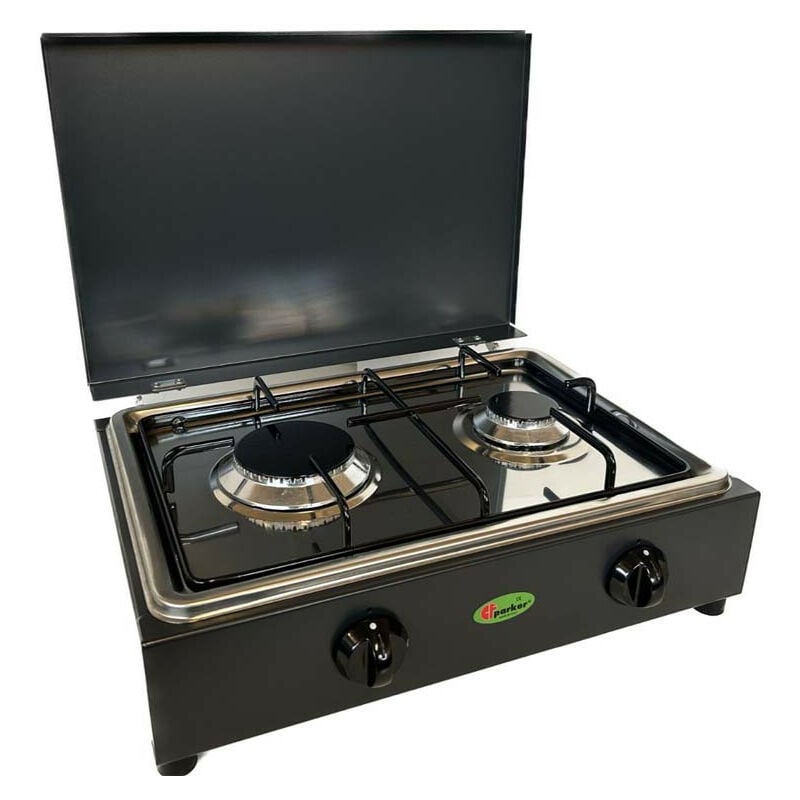 foto del prodotto cf parker fornello a gas gpl metano 2 fuochi grigio con piano estraibile in acciaio inox mod. 200gsp metano