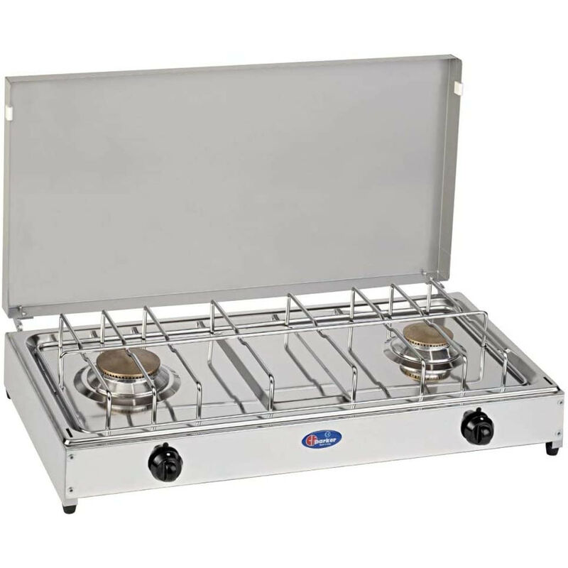 foto del prodotto cf parker fornello a gas gpl metano a 2 fuochi pianale in acciaio inox cfparker mod. 5522g. colore grigio metano
