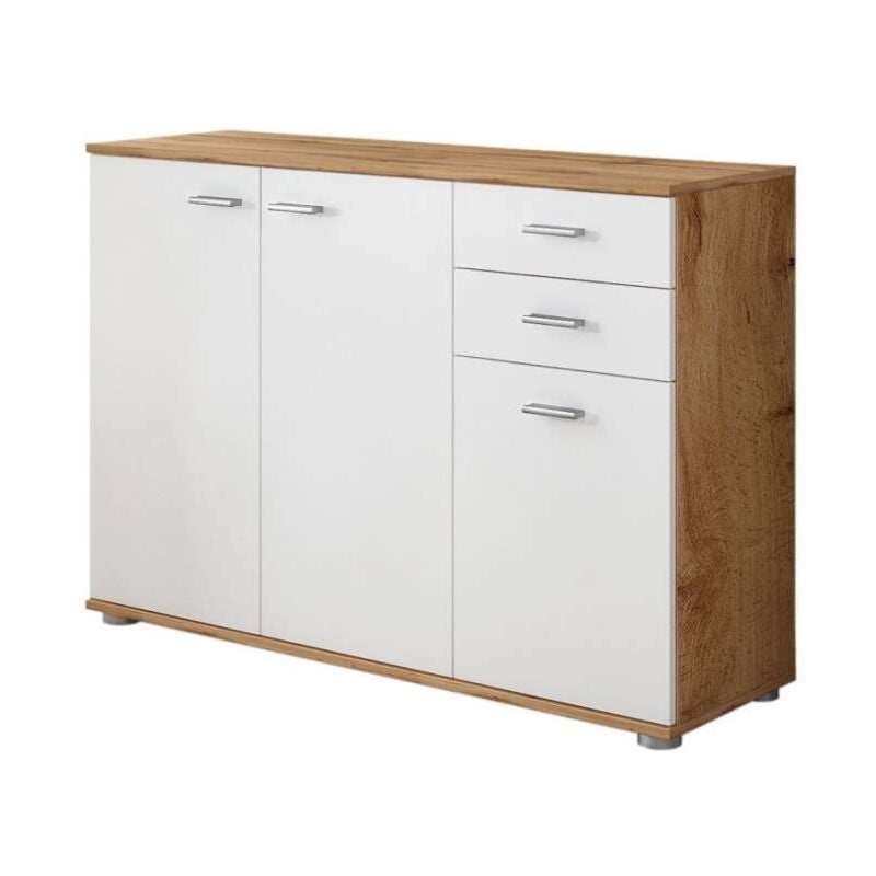 foto del prodotto cfadda madia oslo credenza bianco perla e olmo con 3 ante e 2 cassetti