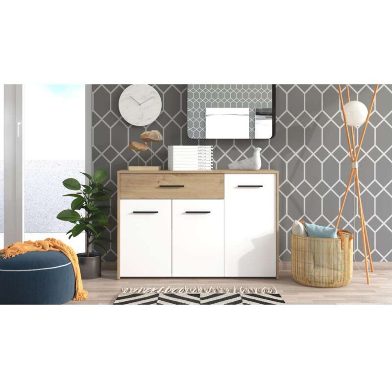 foto del prodotto cfadda madia tripla anta in rovere e bianco stile minimal e pratica