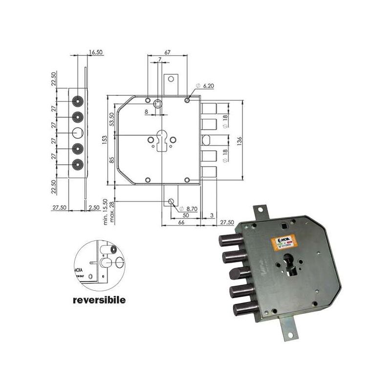 foto del prodotto cfadda serratura sicura triplice sx cilindro e63 res654 270 moia