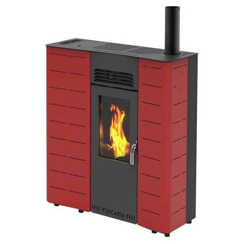foto del prodotto cfadda vulcania stufa a pellet slim rossa 9,7 kw design compatto 850x310x928 mm