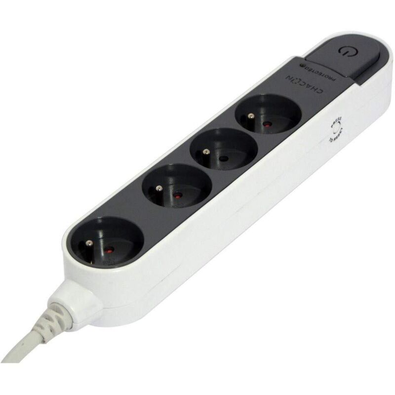 foto del prodotto chacon bloc multipresa con protezione da sovratensioni e interruttore 4 prese 16a 5m grigio