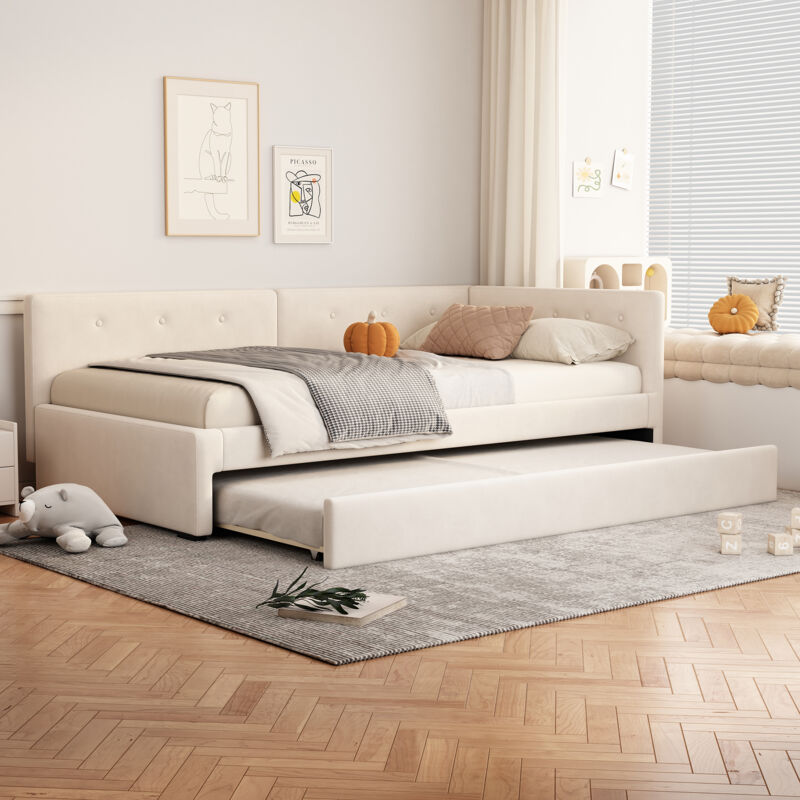foto del prodotto chaise longue 90x200 cm, chaise longue con letto estraibile, divano letto, letto singolo senza materasso , stile minimalista, beige