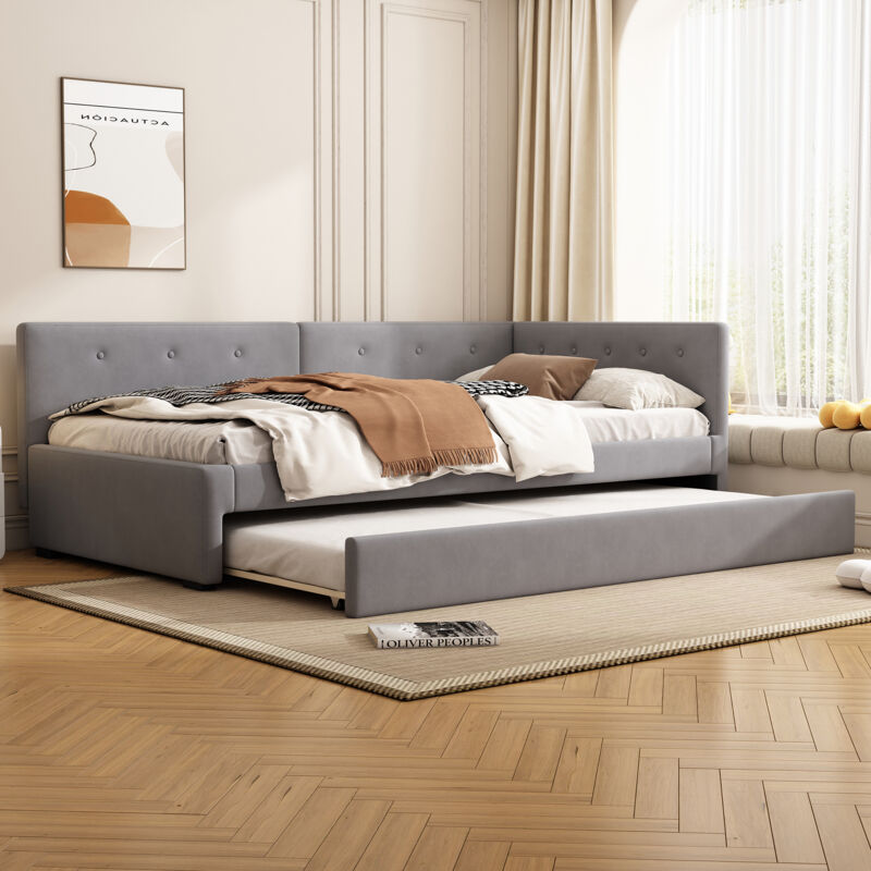 foto del prodotto chaise longue 90x200cm, chaise longue con letto estraibile, divano letto, letto singolo senza materasso , stile minimalista, grigio