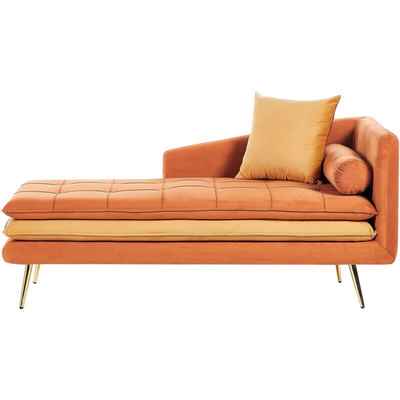 foto del prodotto chaise longue arancione velluto versione destra tufted abbottonato spessamente imbottito con cuscini mano sinistra mobili soggiorno