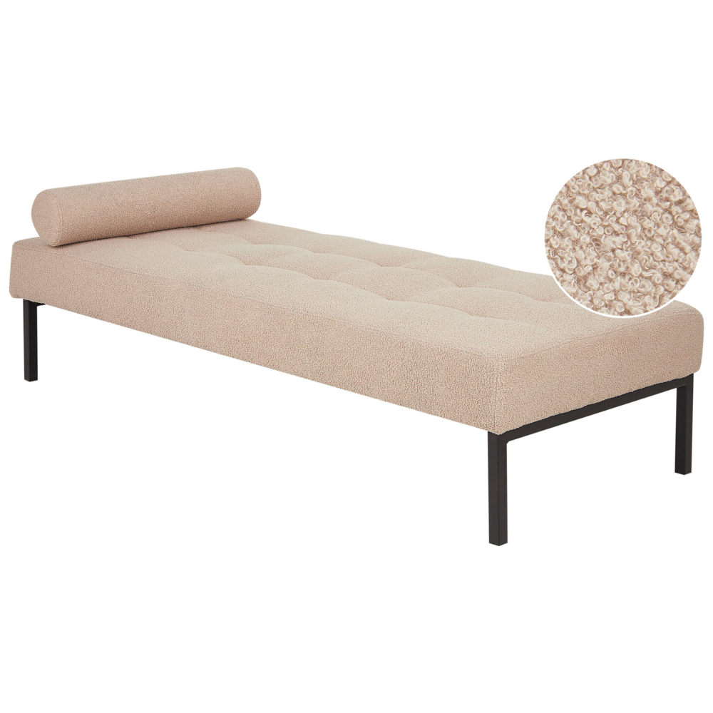 foto del prodotto chaise longue beige boucle soggiorno camera da letto gambe in metallo stile moderno