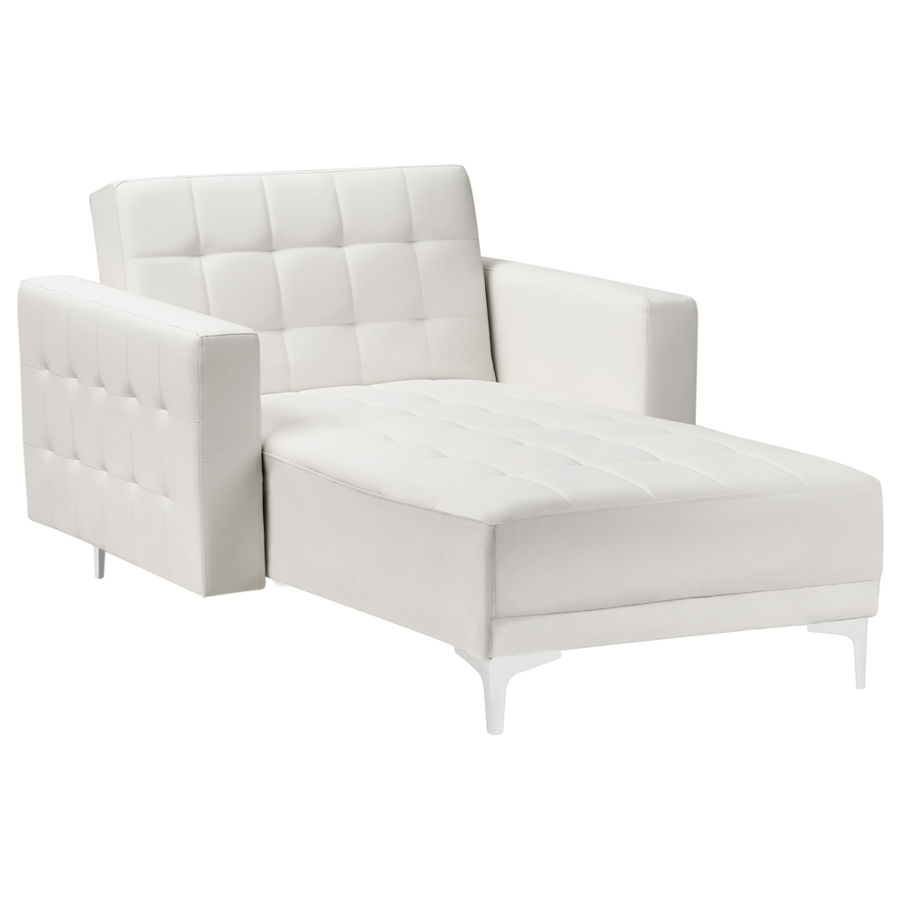 foto del prodotto chaise longue bianca in ecopelle trapuntata moderna soggiorno divano reclinabile gambe argento braccioli
