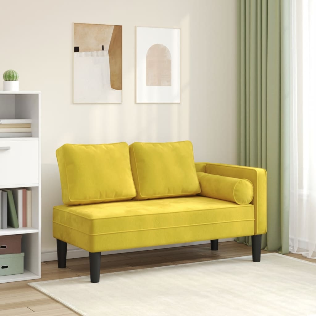 foto del prodotto chaise longue con cuscini giallo in velluto
