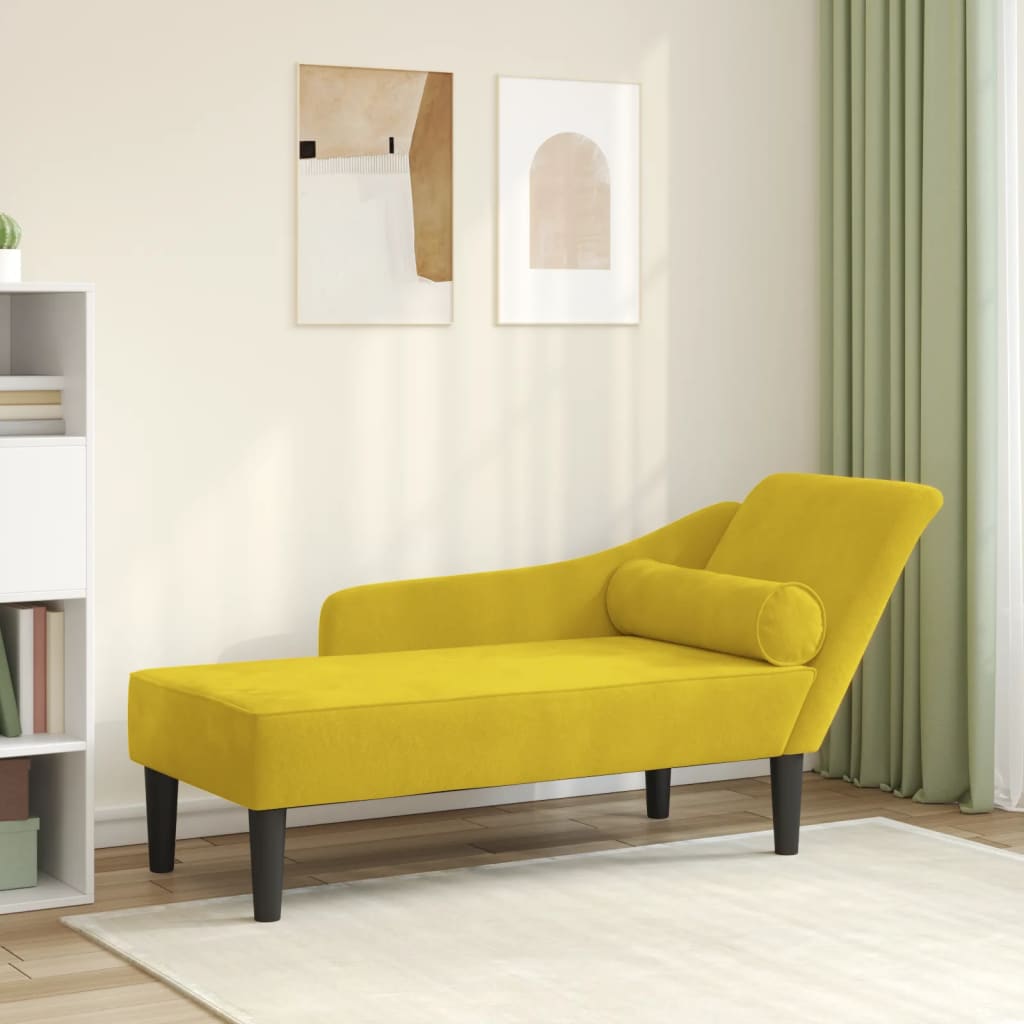 foto del prodotto chaise longue con cuscini giallo in velluto