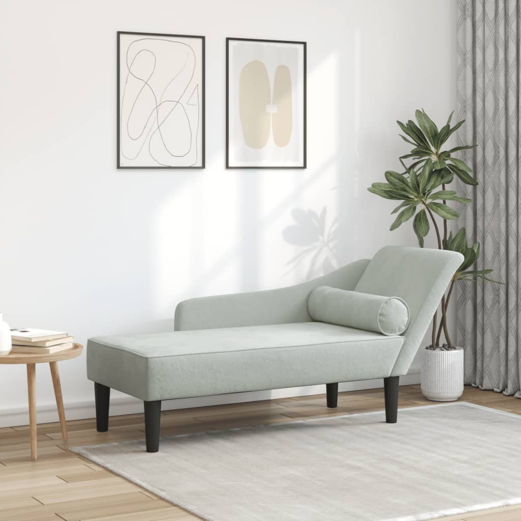 foto del prodotto chaise longue con cuscini grigio chiaro in velluto