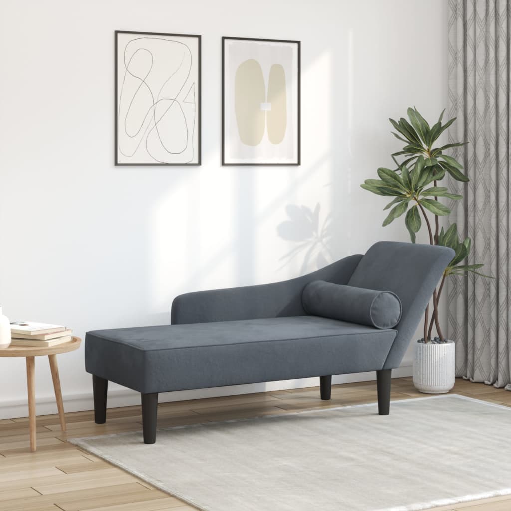 foto del prodotto chaise longue con cuscini grigio scuro in velluto