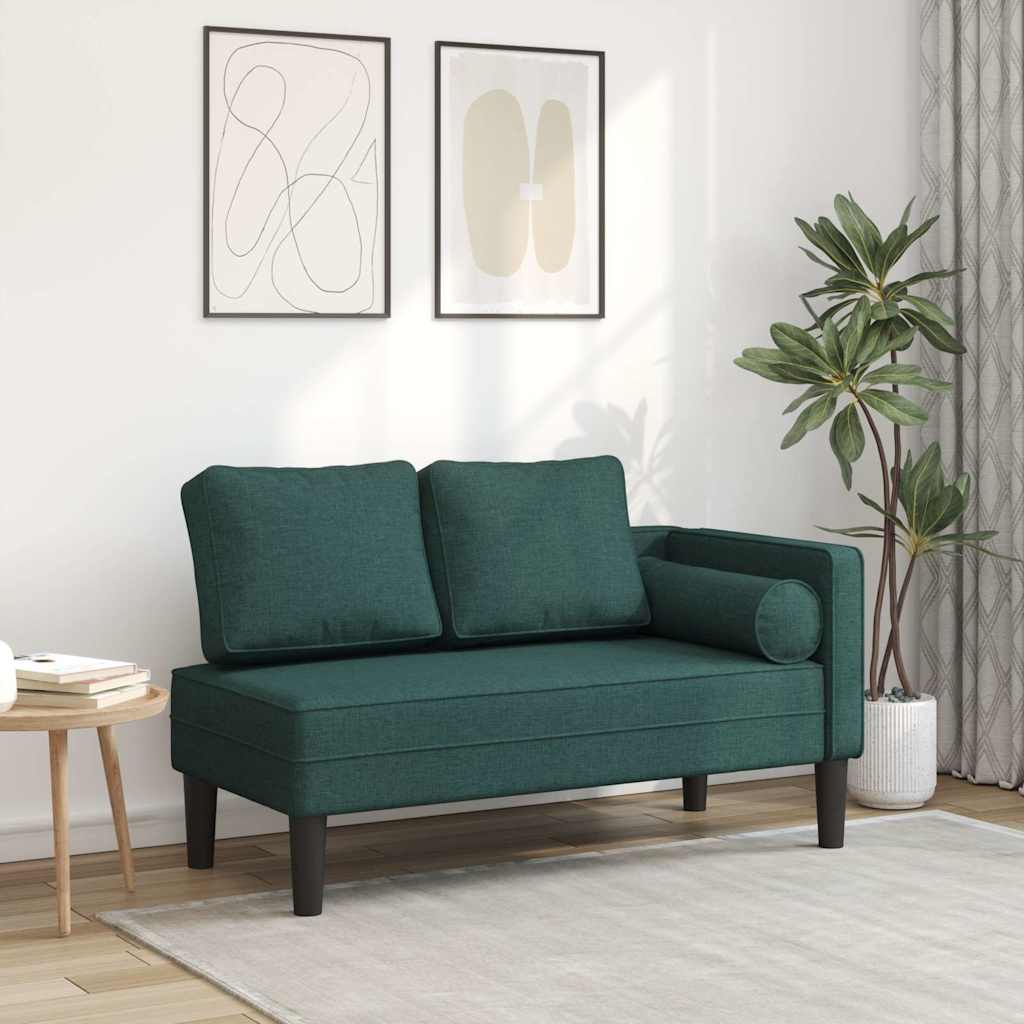 foto del prodotto chaise longue con cuscini verde scuro in tessuto