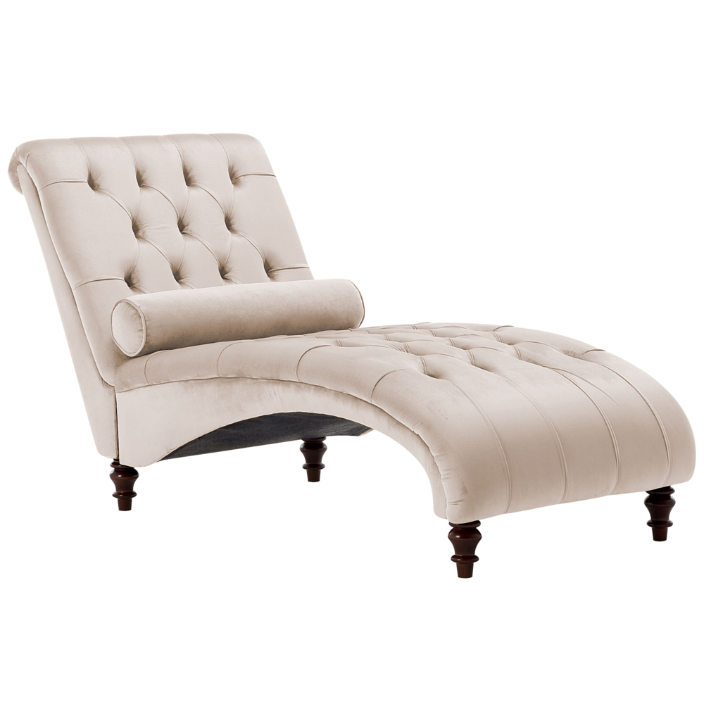 foto del prodotto chaise longue in velluto beige chesterfield abbottonato moderno soggiorno chaise gambe in legno