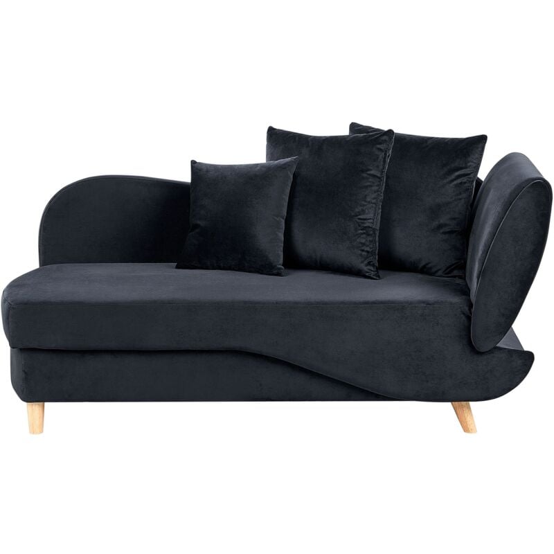 foto del prodotto chaise longue in velluto nero lato destro con contenitore meri
