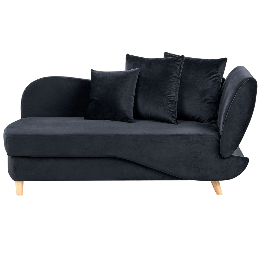 foto del prodotto chaise longue in velluto nero lato destro con contenitore stile moderno soggiorno