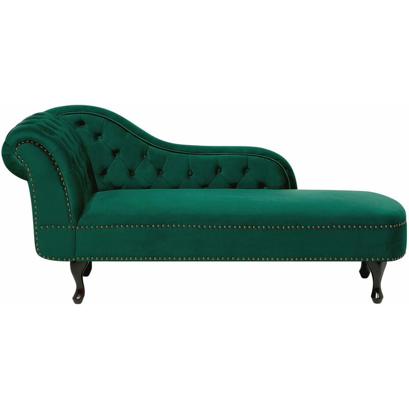 foto del prodotto chaise longue in velluto verde versione sinistra stile chesterfield nimes