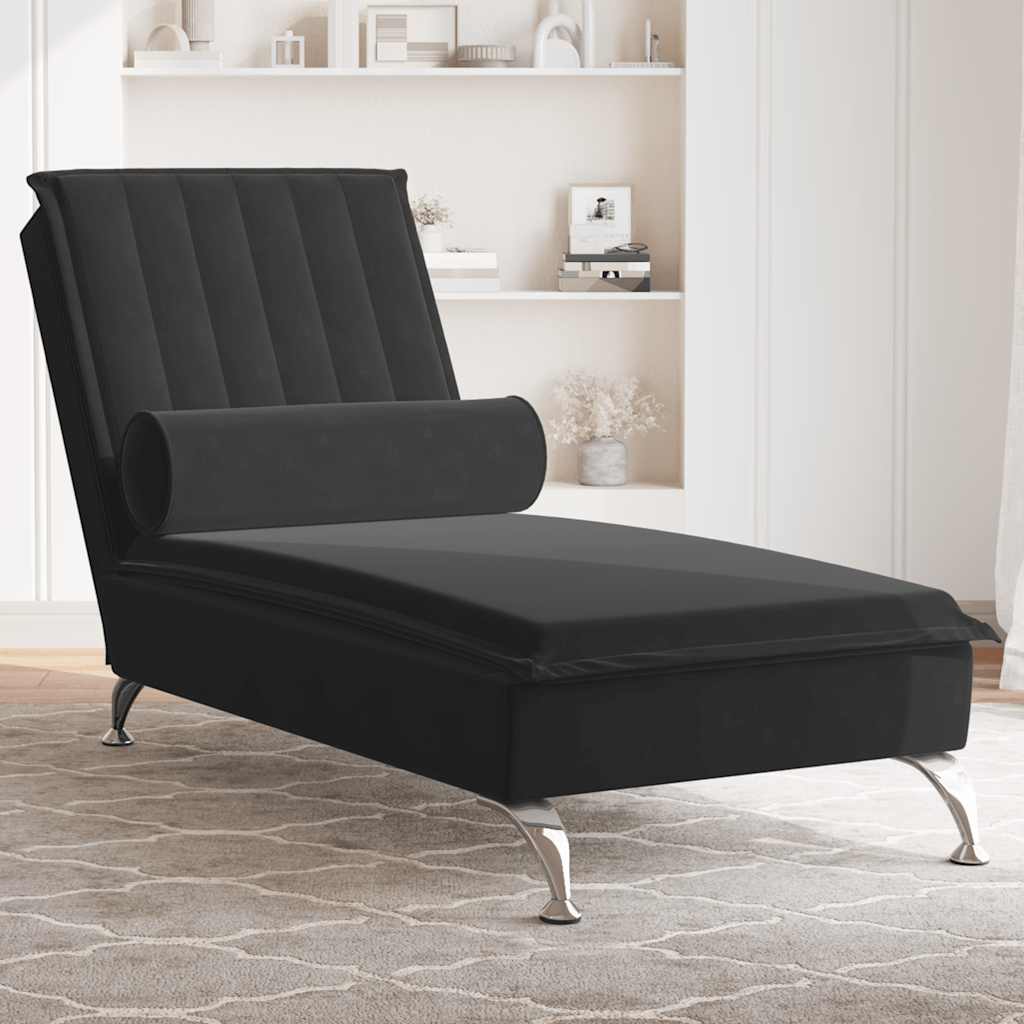foto del prodotto chaise longue massaggi con cuscino a rullo nero in velluto