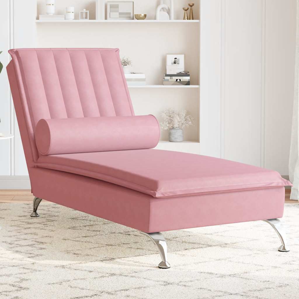 foto del prodotto chaise longue massaggi con cuscino a rullo rosso in velluto