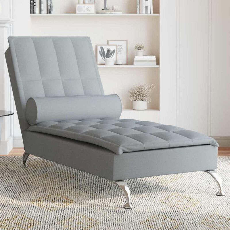 foto del prodotto chaise longue massaggi cuscino a rullo grigio chiaro in tessuto vidaxl 254774