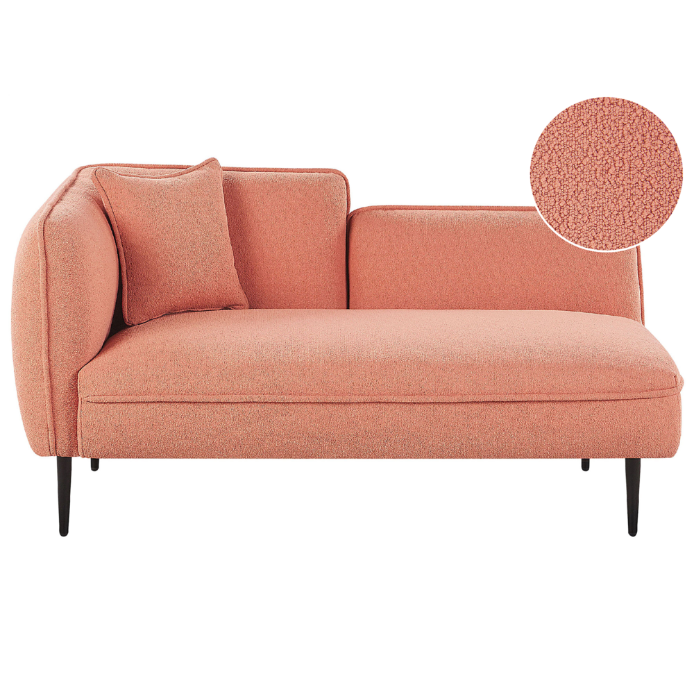 foto del prodotto chaise longue sinistra in poliestere rosa pesca con cuscino e gambe metallo da salotto