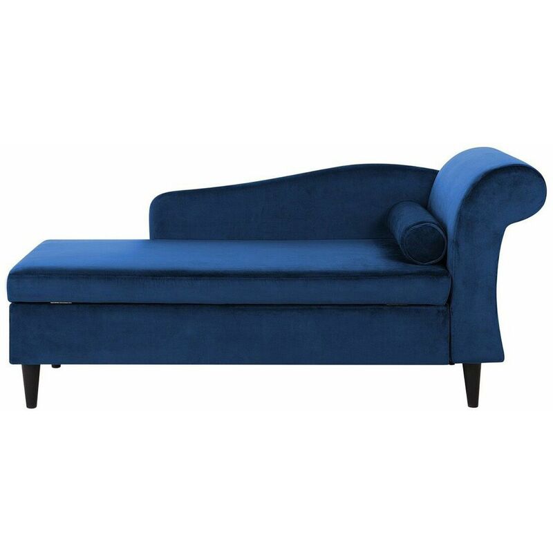 foto del prodotto chaise longue velluto blu navy con vano portaoggetti versione destra luiro