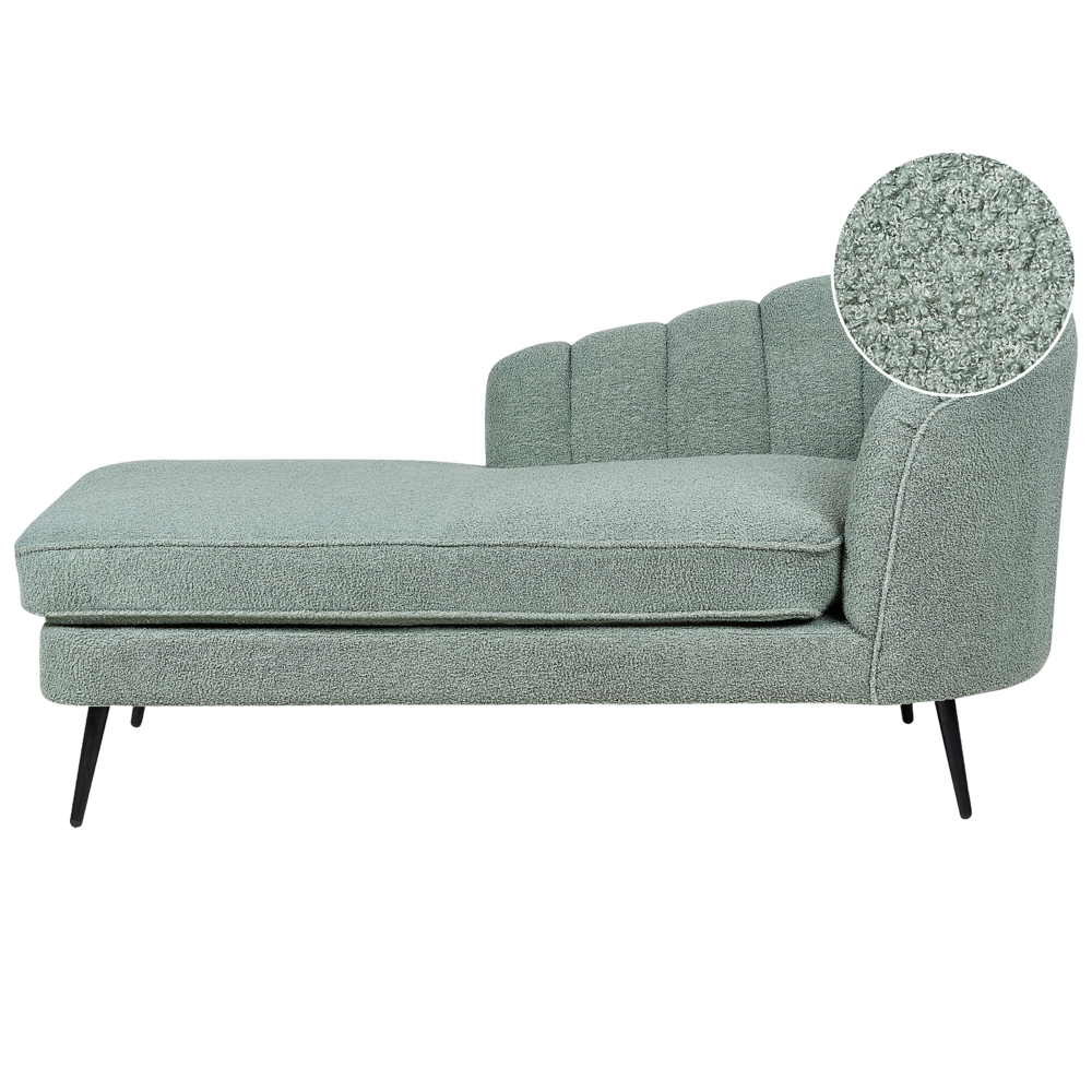 foto del prodotto chaise longue velluto verde rivestimento gambe in metallo nero versione destra