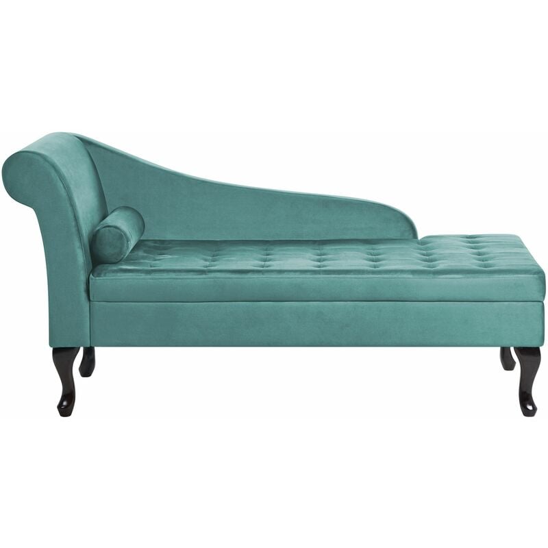 foto del prodotto chaise longue verde acqua rivestimento in velluto gambe nere design moderno versione sinistra