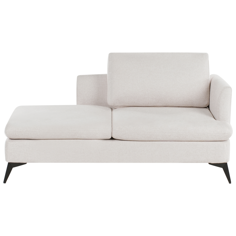 foto del prodotto chaise lounge beige chiaro rivestimento in tessuto poliestere lato destro con cuscino decorativo gambe in metallo soggiorno di design moderno