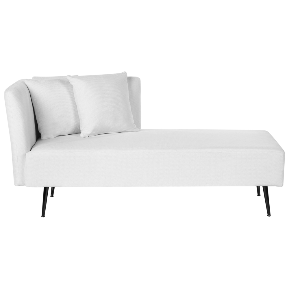 foto del prodotto chaise lounge bianco sinistra in tessuto poliestere con cuscini decorativi gambe in metallo soggiorno di design moderno