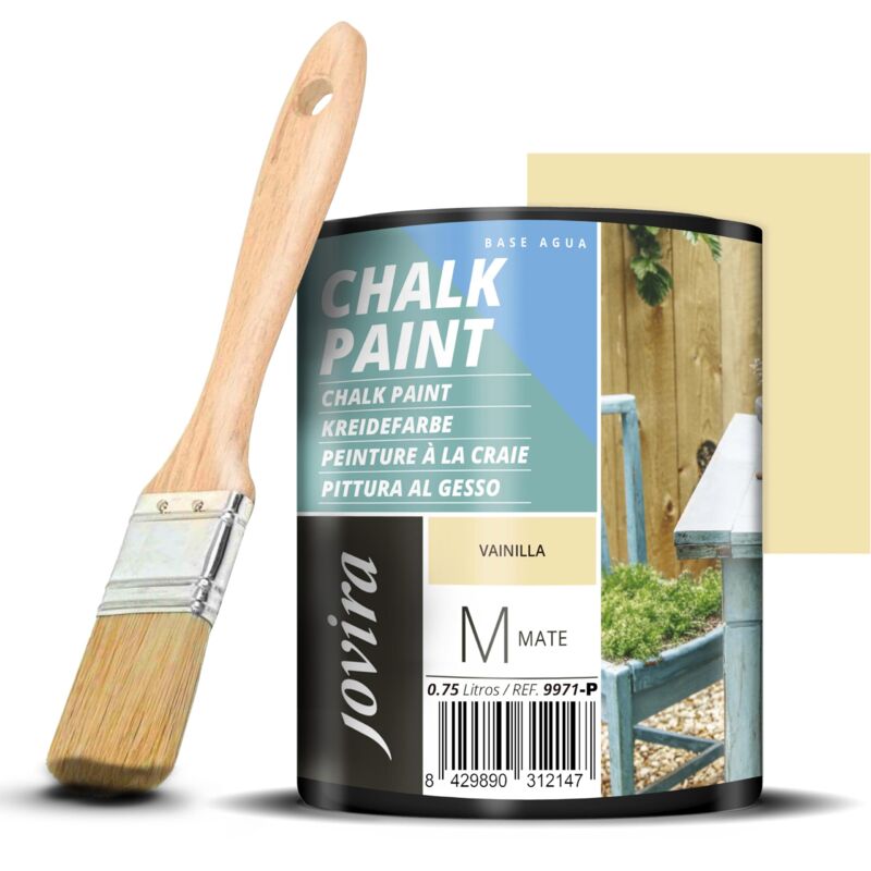 foto del prodotto chalk paint vernice gessata all acqua opaca pennello speciale per legno. rinnovate i vostri mobili con creativit . 750 millilitri, vaniglia 