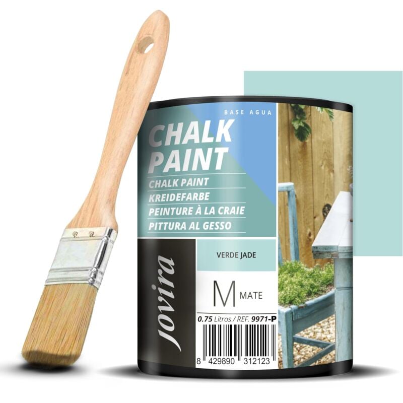 foto del prodotto chalk paint vernice gessata all acqua opaca pennello speciale per legno. rinnovate i vostri mobili con creativit . 750 millilitri, verde giada 