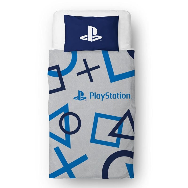 foto del prodotto character world copripiumino singolo con licenza ufficiale playstation, motivo videogiochi double face, colore blu