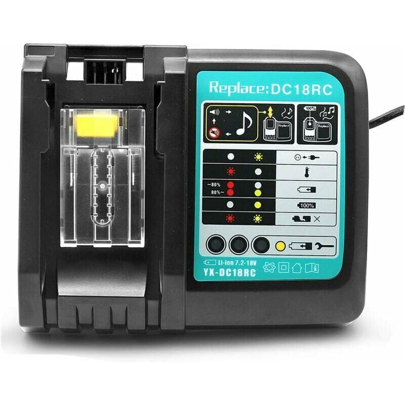 foto del prodotto chargeur de batterie li ion de remplacement 3a dc18rc pour makita 14.4v 18v bl1830 bl1840 bl1850 bl1815 bl1430 lxt400 eu thisnde fast charger