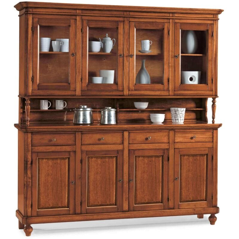 foto del prodotto chelsey credenza con vetrina in legno massello cm 196 x 43 x 218 h