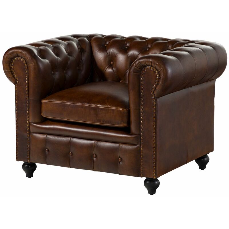 foto del prodotto chesterfield 102 poltrona - vera pelle / marrone 105x82x75