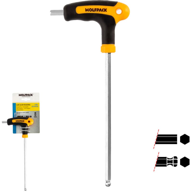 foto del prodotto chiave a brugola con impugnatura a sfera forma t 8.0 mm. con appendiabiti