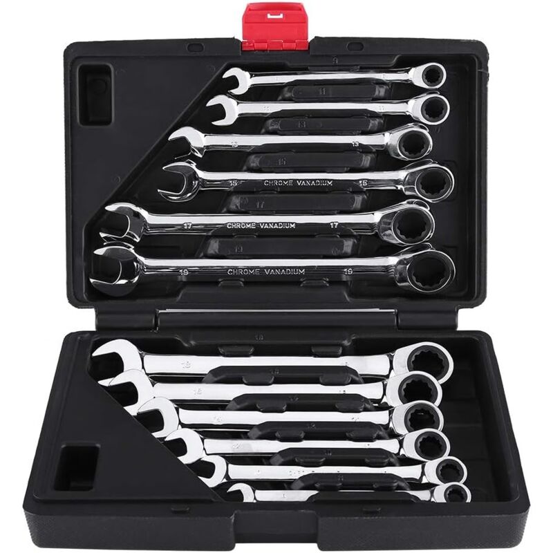 foto del prodotto chiave a cricchetto, set di 12 bussole e punte da 8 mm a 19 mm, chiave a cricchetto per garage, fai da te chiave inglese 