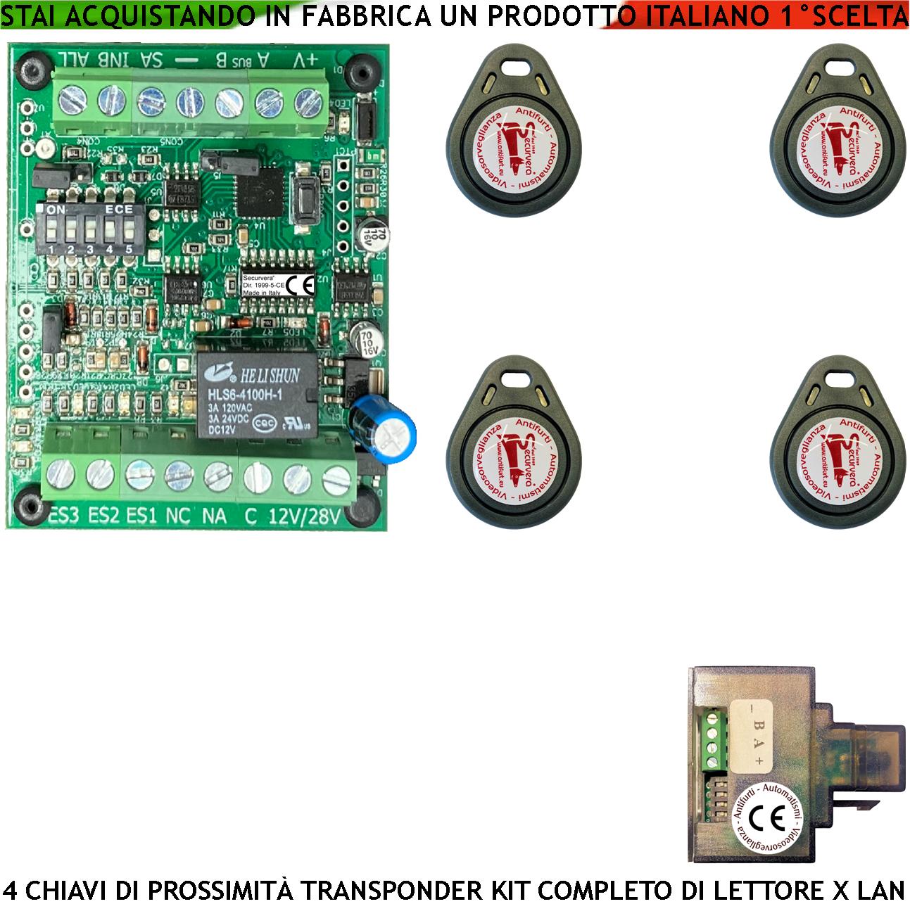 foto del prodotto chiave di prossimità alimentazione 12 24 vac uscita relè contatto c.nc.na 2 a a 24 v funzione impulsiva o stabile 4 chiavi tag lettore modulo lan universale 501 rj45 segnale di stato con 4 led grvb