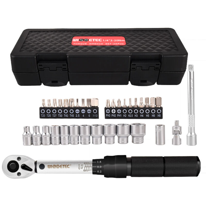 foto del prodotto chiave dinamometrica preimpostata 2 20 nm 1 4 combinazione di punte a bussola 35 in 1 set per la casa kit di strumenti multiuso cassetta degli