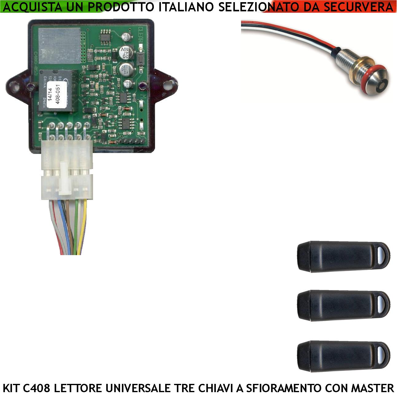 foto del prodotto chiave elettronica sfioramento kit keybit elaboratore lettore da pannello 3 chiavi programmabili codice di sicurezza 64 bit 3 miliardi di combinazioni sistema rfid 12 28 vac relè 10a 24v x portachiavi